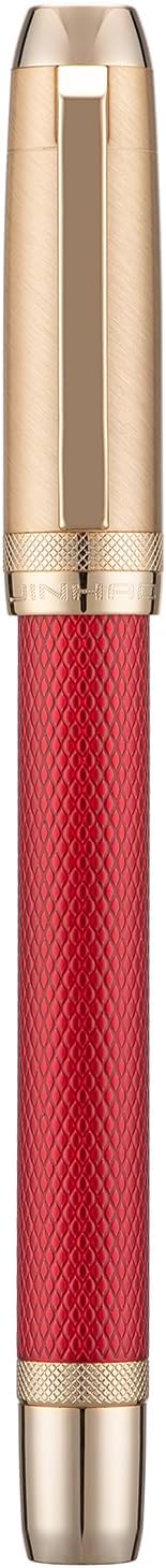 Jinhao 92 Pluma estilográfica roja de punta media, metal sólido con convertidor de escritura lisa pluma de caligrafía