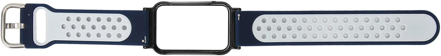 HURRISE Correa de reloj de silicona transpirable para reloj, funda protectora para Mi Band 7 Pro (azul oscuro, blanco y negro)