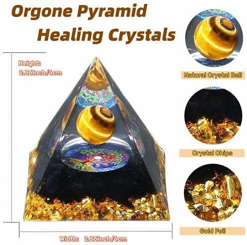 YATOJUZI Cristales de pirámide de orgón de 2.4 pulgadas, ojo de tigre, obsidiana, chakra, reiki, piedras preciosas de orgonita para energía