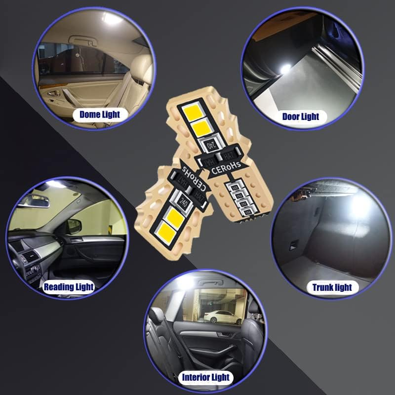 Bombilla LED T10 6000K 194 W5W Bombilla LED para interior del automóvil, 4-SMD Bombillas de repuesto LED Kit de luz interior Luces LED para puerta