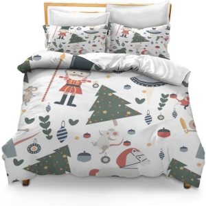 Bidesign Juego de funda de edredón tamaño matrimonial con temática navideña (diseño de cerezaárbol de Navidadcampana) para vacaciones (1 funda de Bidesign Juego de funda de edredón tamaño matrimonial con temática navideña (diseño de cerezaárbol de Navidadcampana) para vacaciones (1 funda de