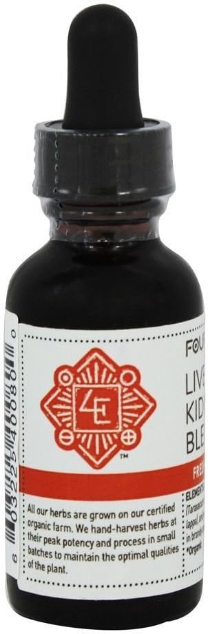 Liver Kidney Blend Herbal Tintura Four Elements Organic Herbals 1 oz Líquido