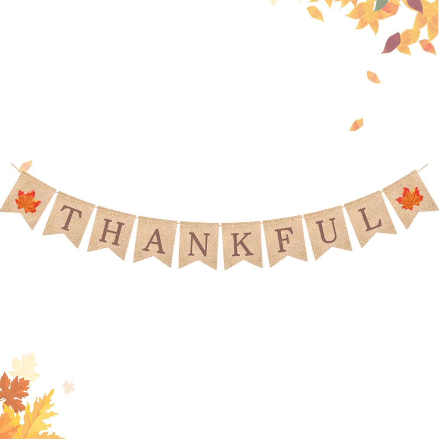 Cartel de arpillera con texto en inglés Thankful de otoño con hojas de arce rústicas para repisa, chimenea, colgar en la pared para bienvenida,
