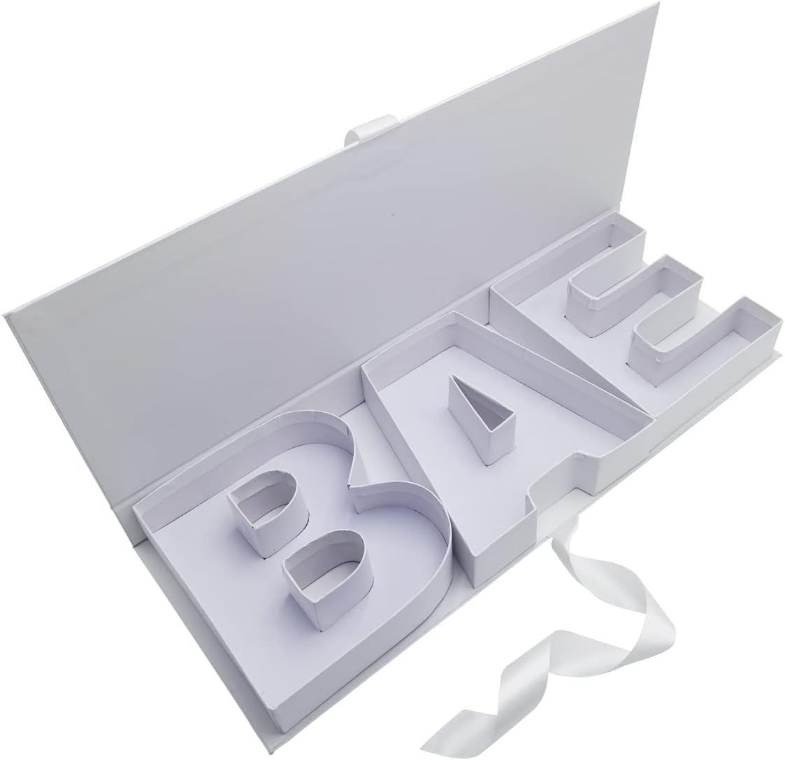 WENPACK BAE bebé vacío cartón en forma de letra de papel rellenable maché chocolate fresa flor embalaje (BAEWHITE)