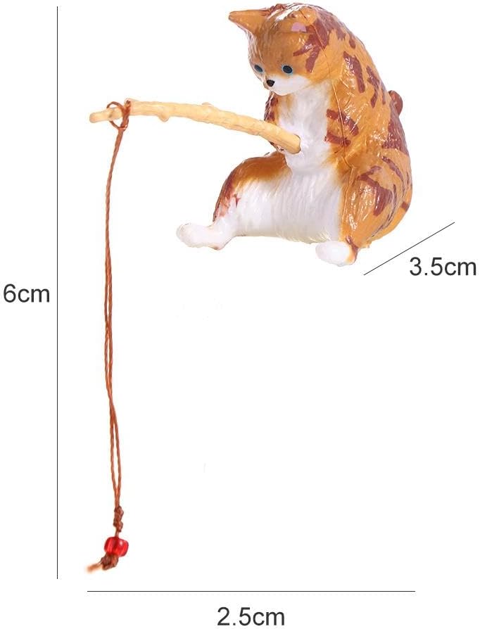 Figura de pesca de gato, mini linda estatua de gato, decoración de pecera, adornos para acuario, figuras en miniatura, estatuas de animales, adornos