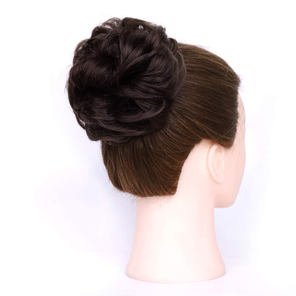 MORICA – Extensión de cabello sintético en forma de moño ondulado, recogido y alborotado con liga para mujeres, 1 unidad (1-6#, castaño oscuro)