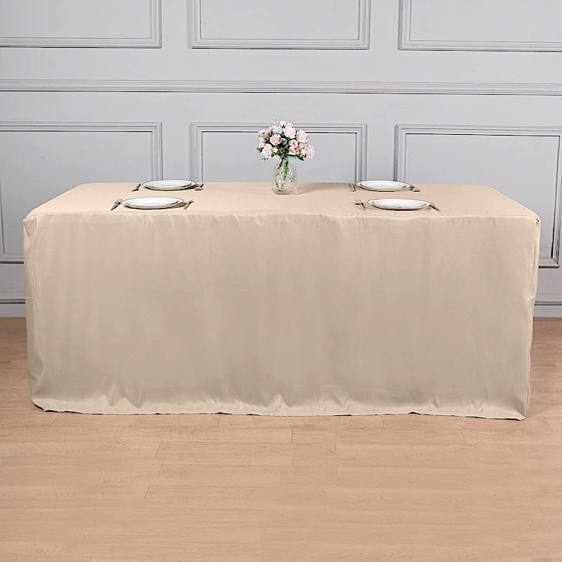 Mantel de poliéster ajustado color nude de 8 pies para bodas, fiestas, eventos, mantelería