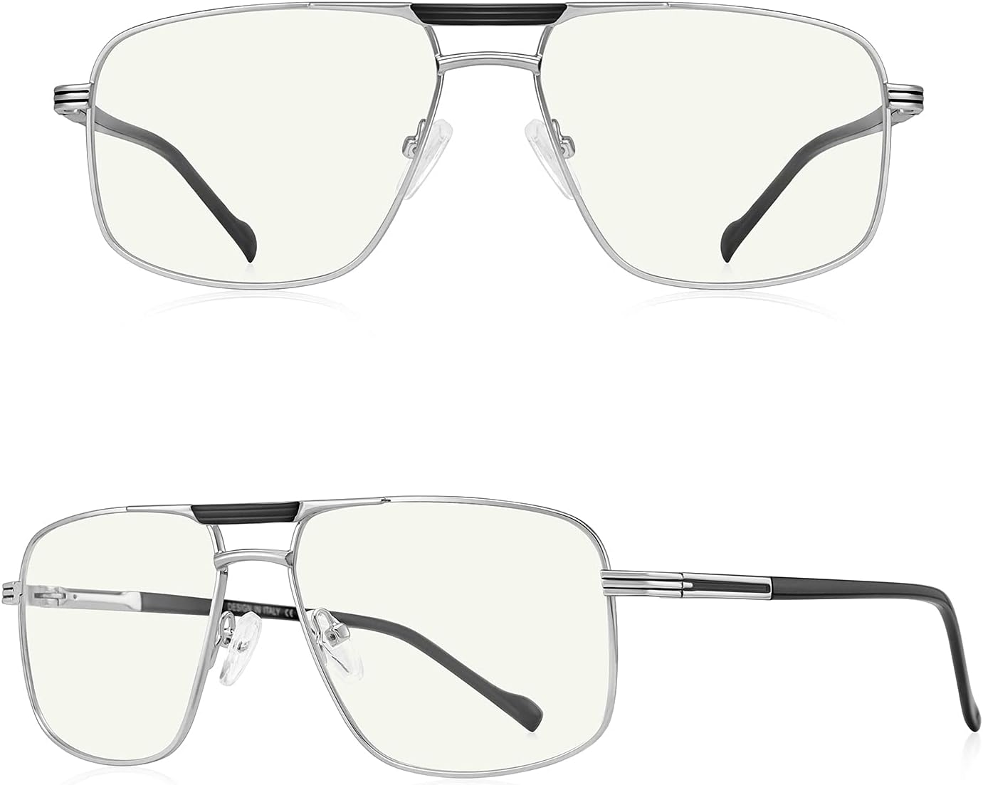 Gafas de lectura para hombre, cuadrado, doble puente, bloqueo de luz azul, para lectura de computadora