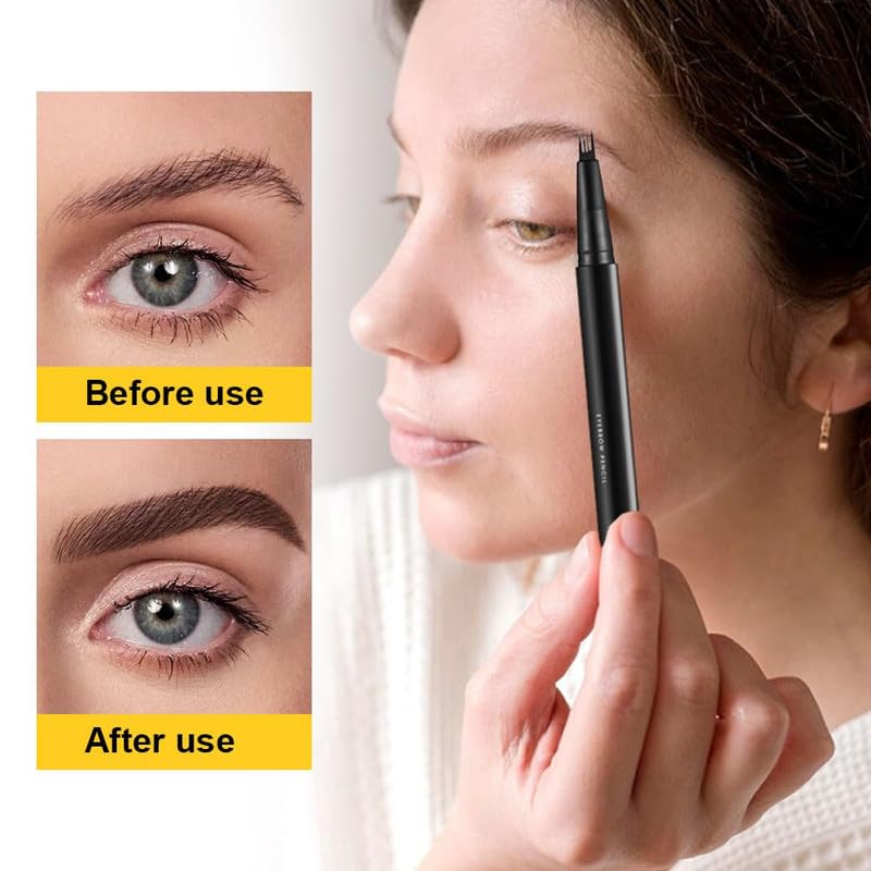 Lápiz de cejas mágico mejorado de 4 puntas, 3D impermeable y a prueba de sudor, lápiz de contorno de cejas microblading con 4 tenedores, cepillo