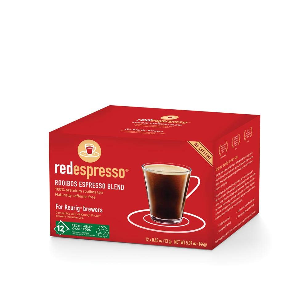 red espresso – K-Cups de té Rooibos – Compatible con todas las cafeteras Keurig – Natural, antioxidante, sin cafeína, té rojo puro (12 K-Cups)
