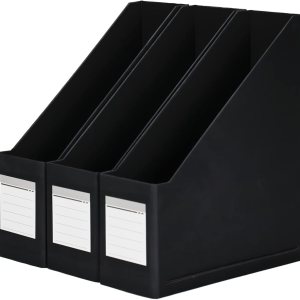 HUAPRINT Porta revistas negro, soporte de cartón para archivadores (paquete de 3), caja organizadora de revistas, con etiquetas HUAPRINT Porta revistas negro, soporte de cartón para archivadores (paquete de 3), caja organizadora de revistas, con etiquetas