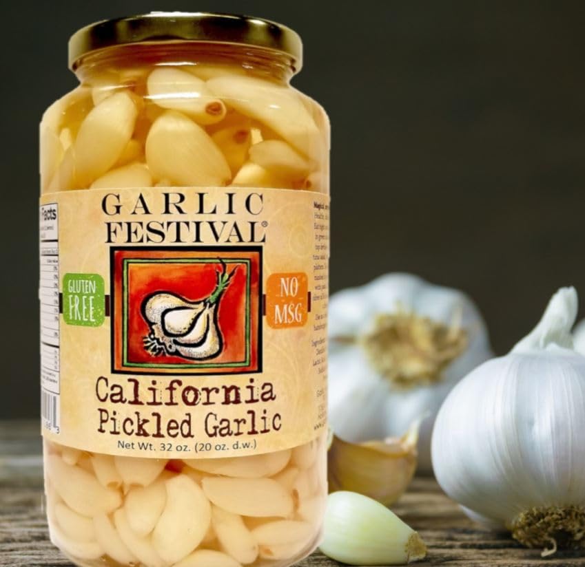 Garlic Festival Foods California Dientes de ajo en escabeche en un frasco  Ajo en escabeche liso  Dientes de ajo frescos para cocinar  Recién hechos