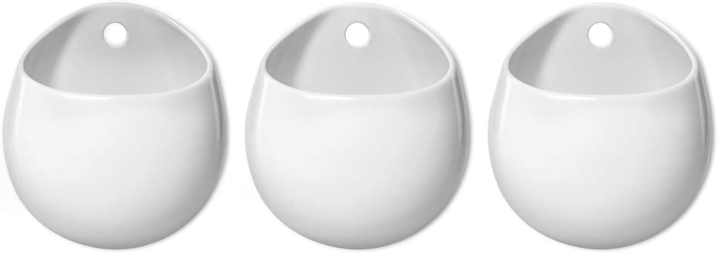 Mkono Maceta redonda de cerámica de 4 pulgadas para colgar en la pared, jarrón decorativo para plantas de interior, juego de 3, color blanco