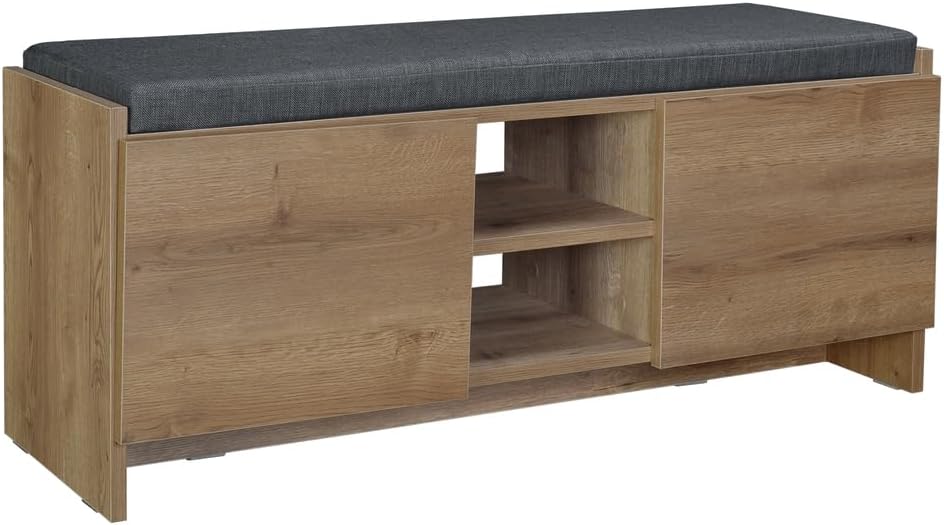 Niche Armario de almacenamiento de zapatos con estantes y banco, nogal rústico