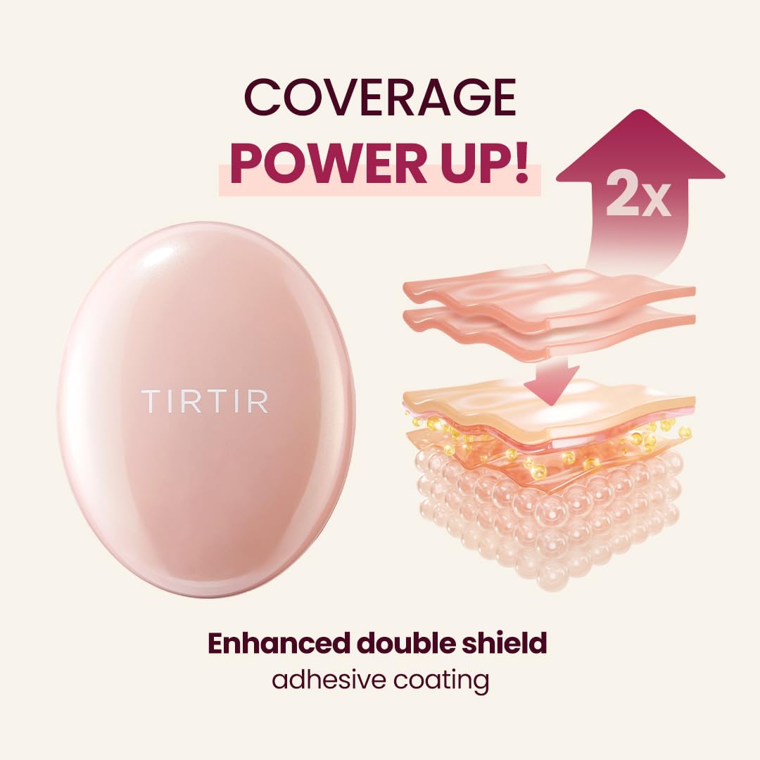 TIRTIR Mask Fit All Cover – Base de maquillaje rosa, alta cobertura, acabado semimate, ligera, impecable, corrige el enrojecimiento, cojín coreano,