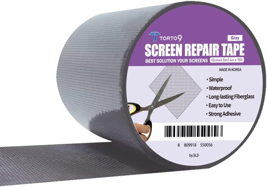 Kit de reparación de pantalla de ventana, 3 capas adhesivas fuertes e impermeables de malla de fibra de vidrio (gris, 4 pulgadas x 15 pies)
