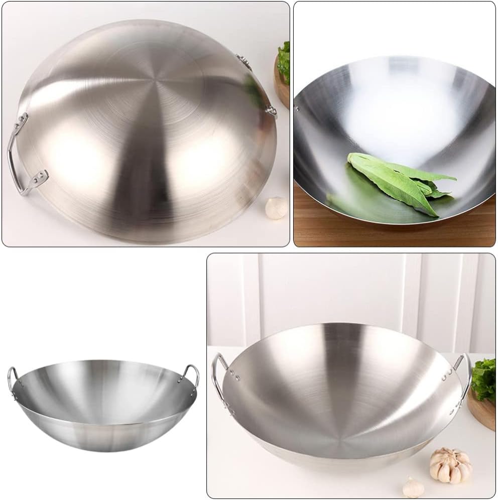 Cabilock Sartenes de acero inoxidable Wok para freír tradicional chino japonés woks inducción wok a prueba de arañazos con mango para todas las