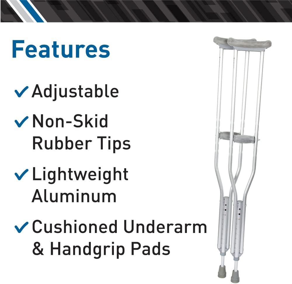 BodyMed Muletas de aluminio, para adultos, medianas, de 5 pies 2 pulgadas a 5 pies 10 pulgadas, par de muletas ligeras y ajustables en altura,
