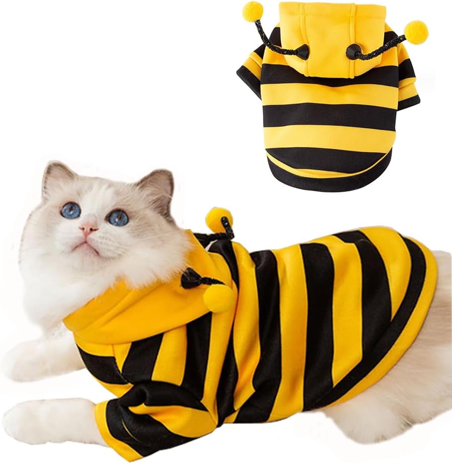 Disfraz de abeja para perro, diseño de abejorro amarillo, sudaderas con capucha para perros pequeños, ropa de invierno para gatos, sudadera con
