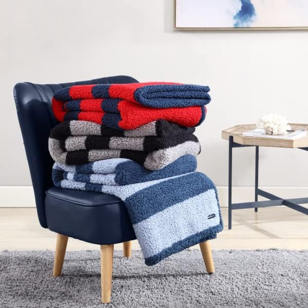 Nautica – Manta de felpa, ropa de cama sherpa ultrasuave, decoración cálida y acogedora para el hogar para cama o sofá (azul Lawndalerojo, 50 x 60