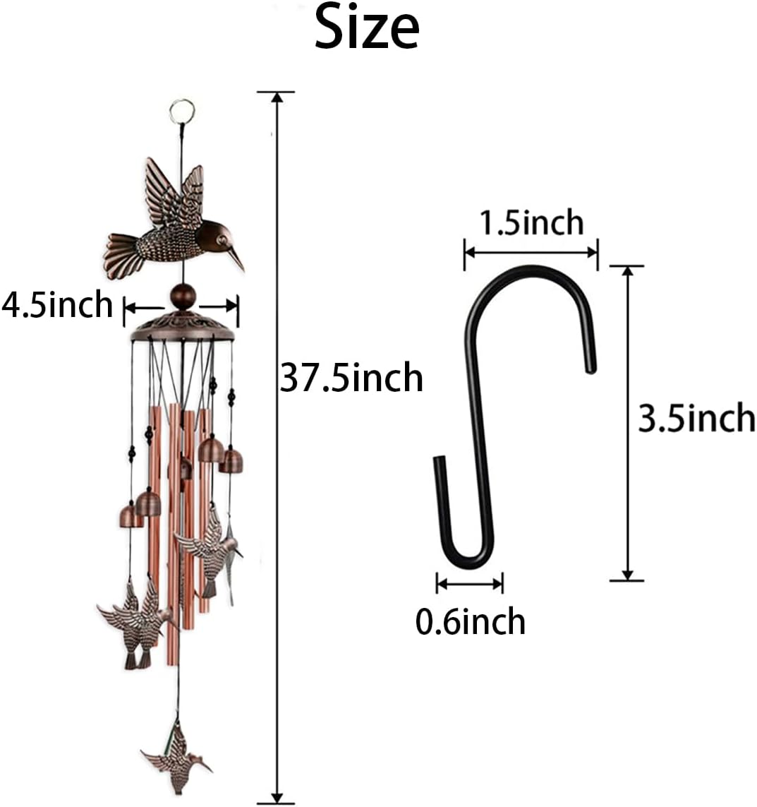 WUSFAR Campanillas de viento de colibrí de aleación de cobre para decoraciones al aire libre, jardín, patio, árboles o como un buen regalo para