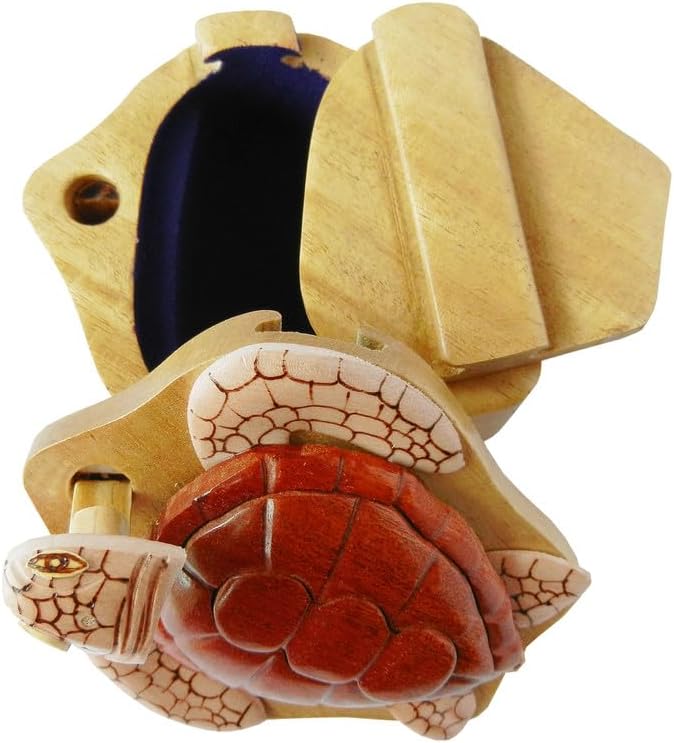 Honu Turtle – Caja de rompecabezas de madera con temática hawaiana – Cerradura mezclada con diseño – Almacenamiento de seguridad – Caja de