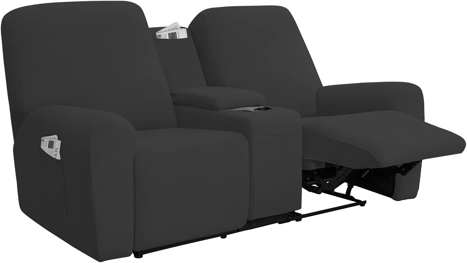 Easy-Going Funda elástica para sofá biplaza reclinable con consola central, suave forro polar ajustable de 2 asientos con soporte y almacenamiento,