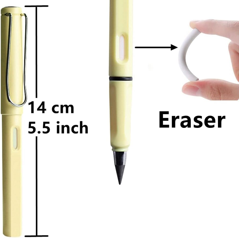 CPDES 12 lápices eternos, lápiz infinito borrable, sin tinta, lápices de escritura ilimitados reutilizables (12 lápices + 12 puntas de repuesto para