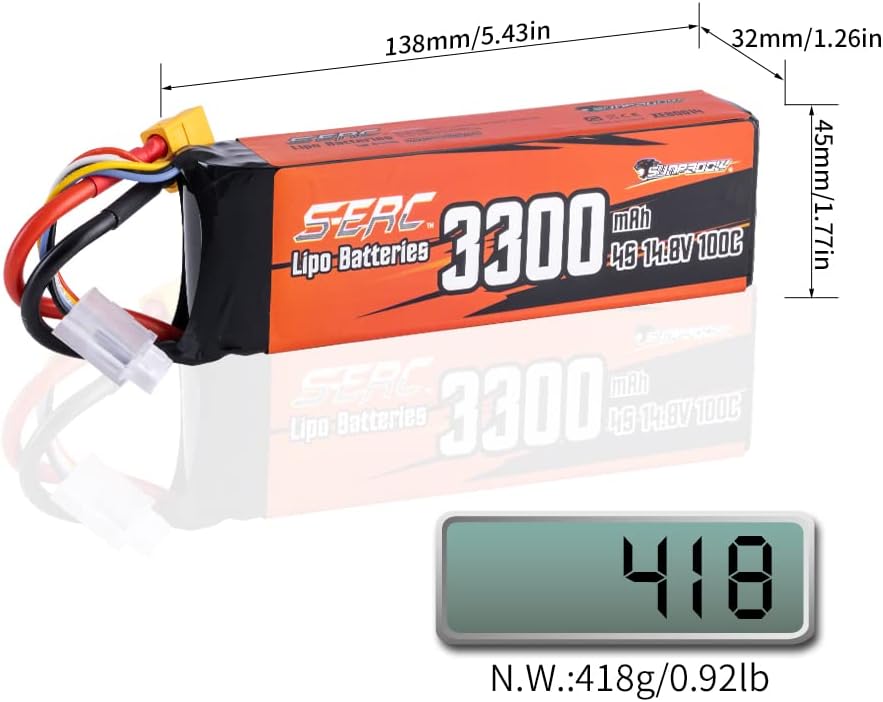SUNPADOW Batería Lipo 4S FPV 3300mAh 14.8V 100C Paquete suave con conector XT60 recargable para RC FPV Quadcopter Avión Helicóptero Avión Dron (2
