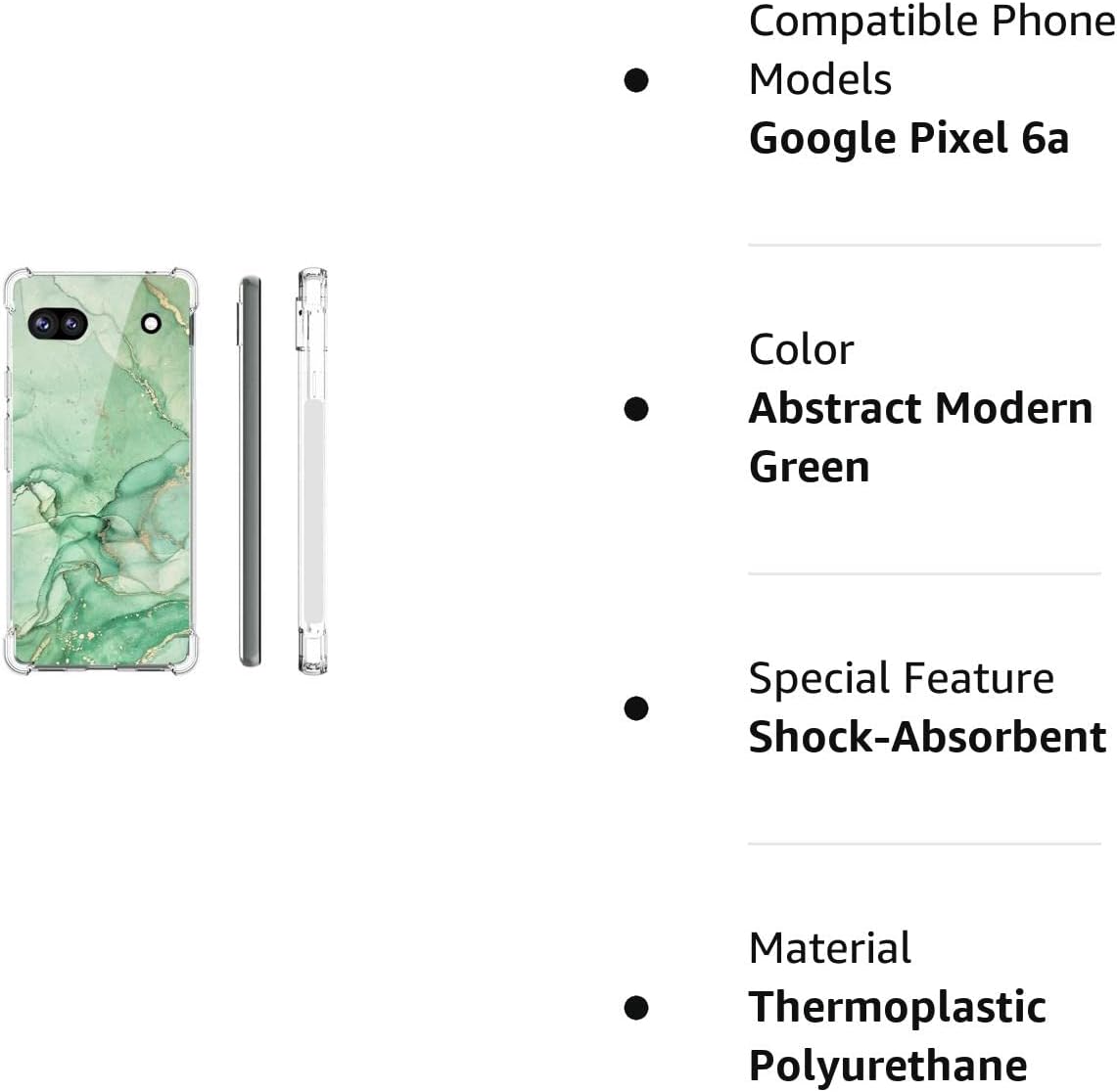 Compatible con Google Pixel 6A, funda de mármol verde y dorado abstracto para Google Case Girls Women, funda de carga inalámbrica elegante de TPU