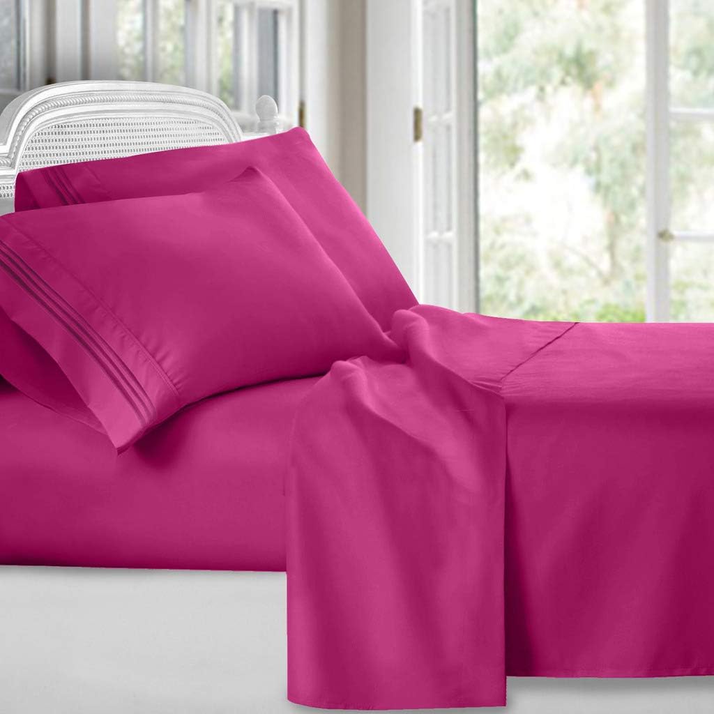 Clara Clark – Juego de sábanas de la serie 1800 Premier, 4 piezas, juego de cama, sábanas con mucha caída, resiste arrugas, la decoloración y las