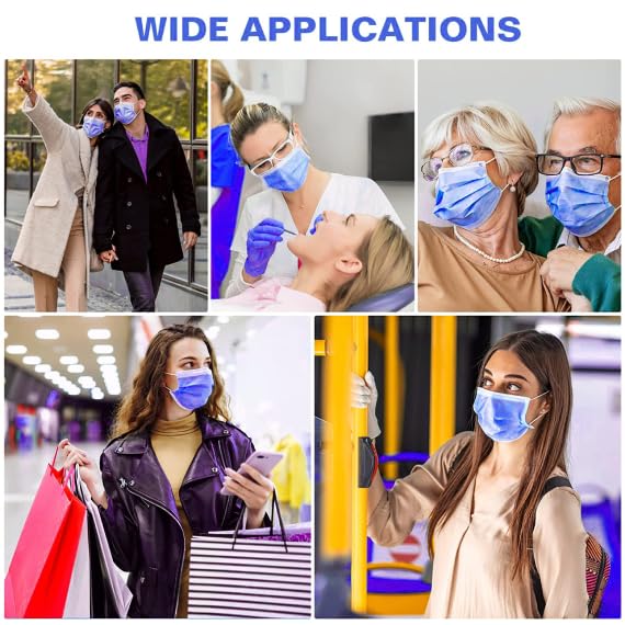 100 máscaras faciales desechables color azul oscuro para adultos, tela de 3 capas (2 capas no tejidas, 1 capa fundida soplada) con clip para la