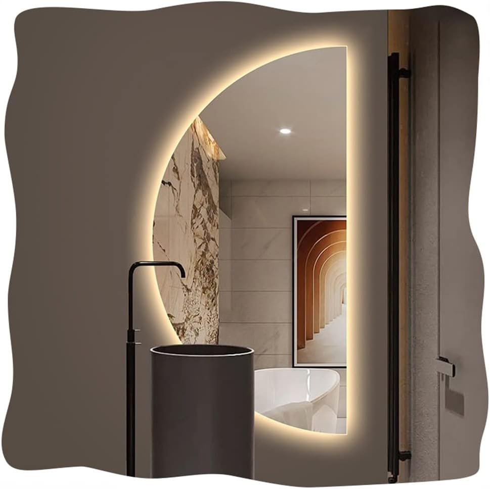 MKEING Espejo de tocador de medio círculo, espejo de baño LED de 20, 24, 28, 32 pulgadas, moderno espejo de pared sin marco, espejo retroiluminado