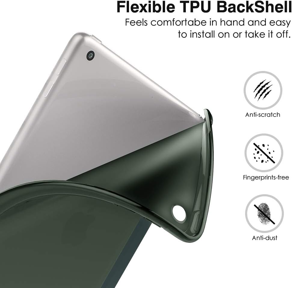 MoKo – Funda compatible con iPad 2019, fina, ligera, inteligente, carcasa, cubierta de soporte con protector trasero traslúcido esmerilado