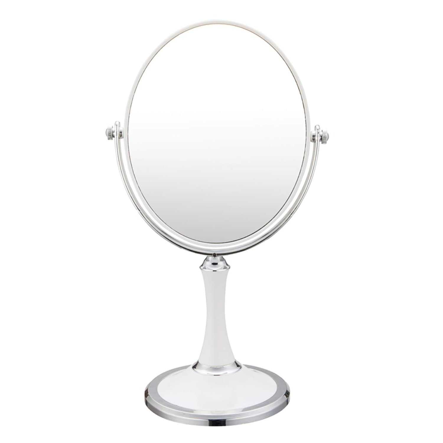 PINKZIO Maquillaje de mesa portátil de dos caras 1X y 3X aumento ligero espejo de tocador con giro de 360 grados, plástico ABS, blanco