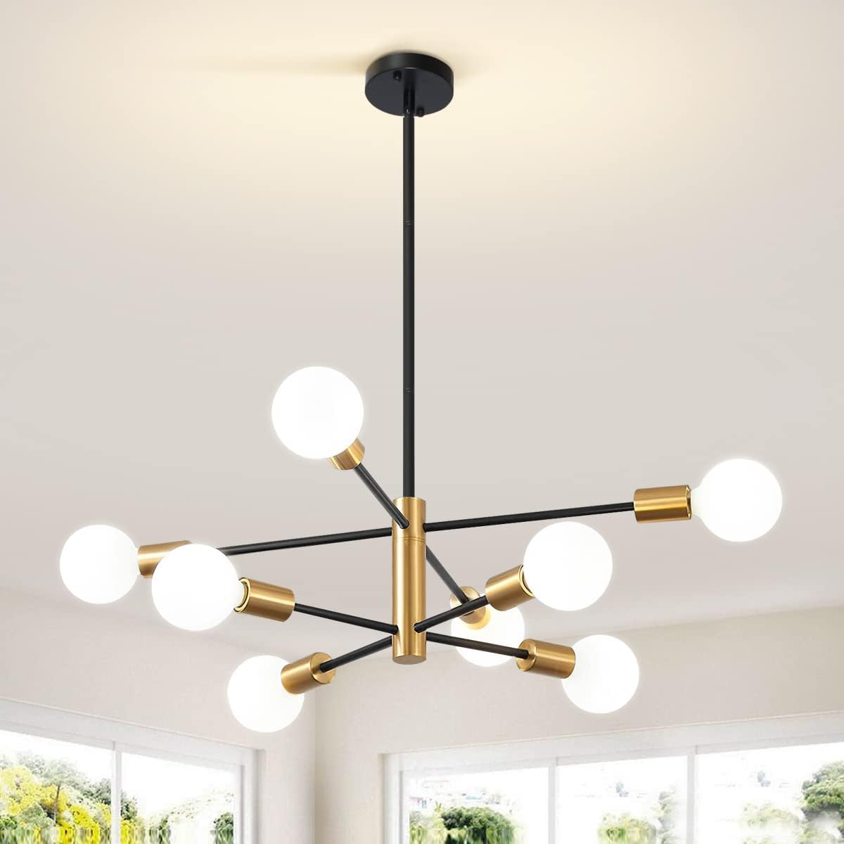 Candelabros Sputnik modernos con 8 lámparas doradas y negras, iluminación colgante contemporánea ajustable para colgar en el techo para salas de