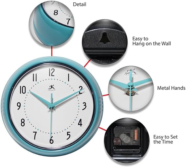 Reloj de pared decorativo estilo retro, 9 pulgadas silencioso, para cocina o comedor, estilo moderno de mediados de siglo