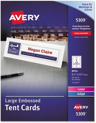 AVERY Tarjeta grande para tienda en relieve, blanco, 3 12 x 11, 1 tarjetahoja, 50caja