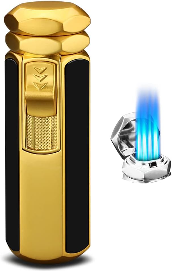 Encendedor de antorcha, encendedor de butano, resistente al viento, recargable, cuatro encendedores de llamas, gran idea de regalo para hombres y
