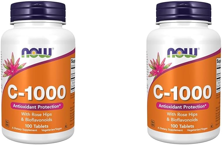 NOW Suplementos de vitamina C-1000 con escaramujos y bioflavonoides, protección antioxidante*, 100 comprimidos (paquete de 2)