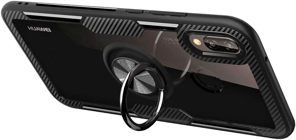 Funda de teléfono para Huawei P20 Lite con protector de pantalla de vidrio templado, cubierta transparente y soporte para anillo de soporte,