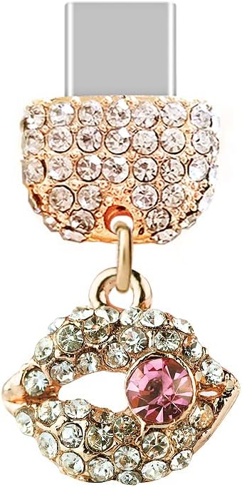 ELISE & FONDA TP176 Tipo-C Puerto de carga Crystal Anti Dust Plug Little Kiss Lip Cell Phone Charm para SamsungOnePlusXiaomioppo Teléfono Android