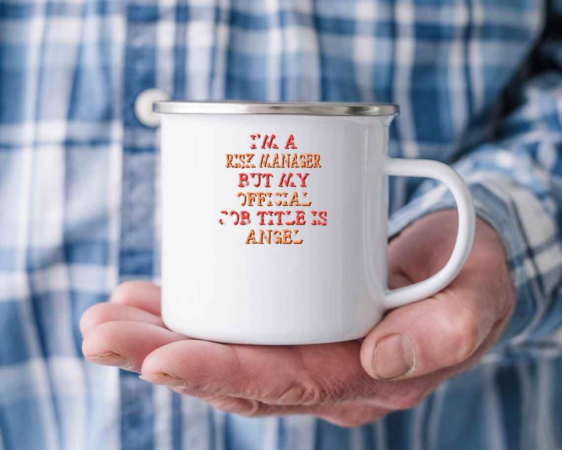 Risk Manager’s Gifts, Ideal for -in-law’s Year – Angel Joke, Funny 12 Oz White Stainless Steel Camping Mug