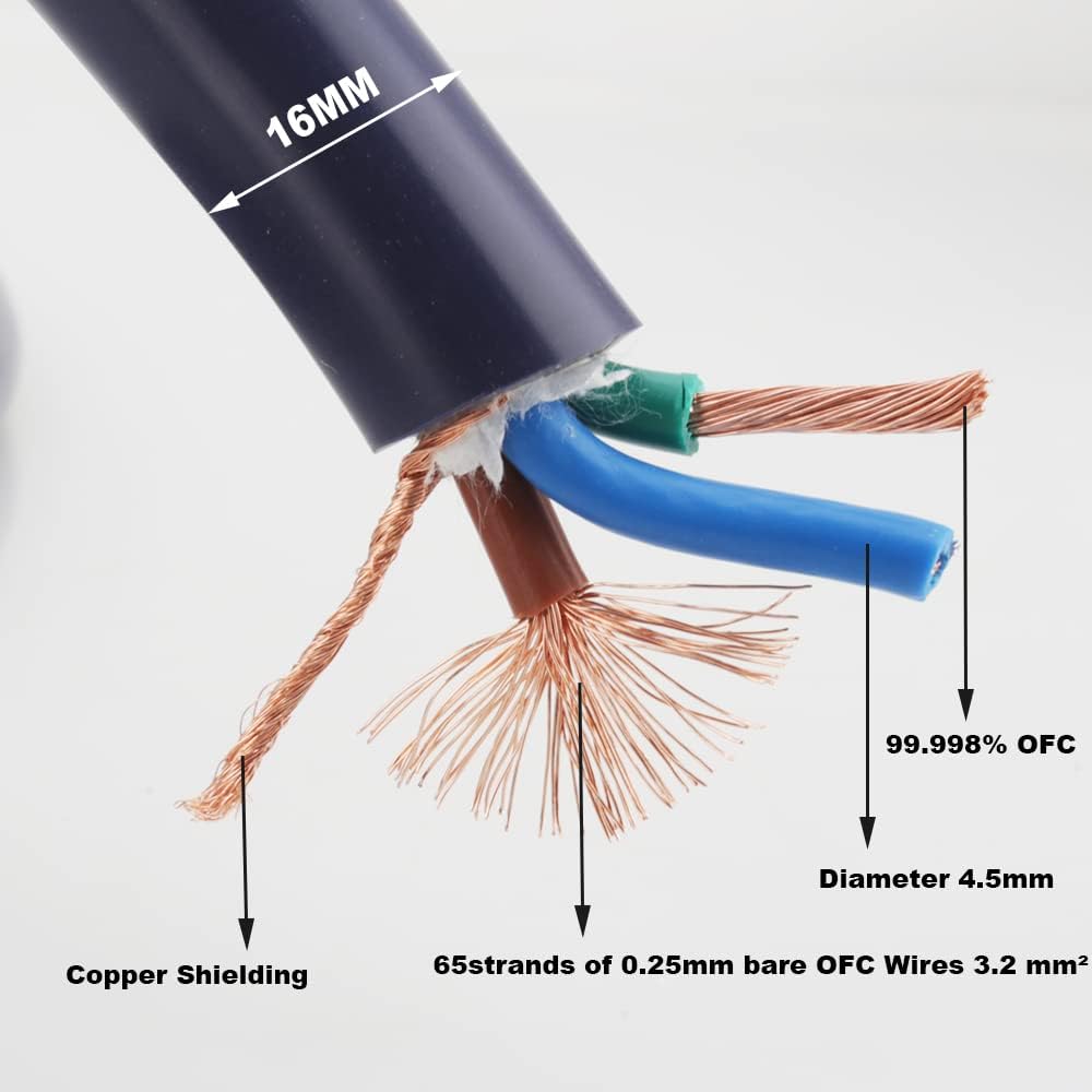 Tertullus Cables de alimentación de alta fidelidad 5N OFC AC Cable de alimentación principal de EE. UU. con enchufe de fibra de carbono IEC320-C15