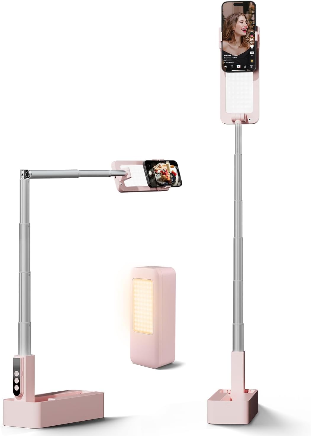 Viozon Soporte extensible para teléfono selfie, montaje superior, luz para selfie, rotación de 360, recargable, inalámbrico, plegable, 5 brillos y