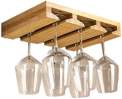 Bamboo Wine Glass Holder, Hold Up to 6 Wine Glasses, Hanging Stemware Display Rack, Under Cabinet Mounted Wine Glass Drying Storage Hanger Organizer