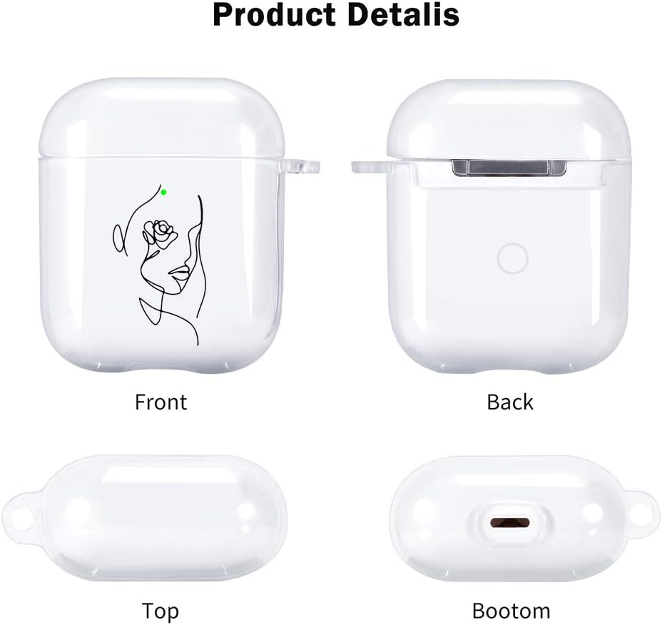 Funda transparente para AirPod 1 y 2 con mosquetón de llavero + bolsa de almacenamiento, funda de lujo para Airpod de pintura artística de lujo,