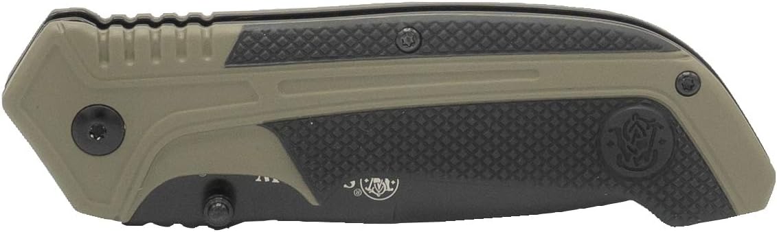 Smith & Wesson Cuchillo plegable asistido por resorte SS de alto carbono de 7.75 pulgadas con hoja dentada de punto de caída de 3.25 pulgadas y