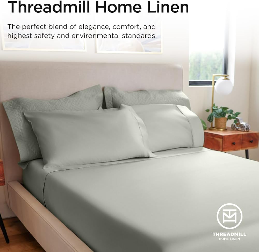 Threadmill Home Linen Bedding – Juego de sábanas de 800 hilos, 100 % algodón de fibras extralargas, juego de cama de lujo, 4 piezas, tejido de satén