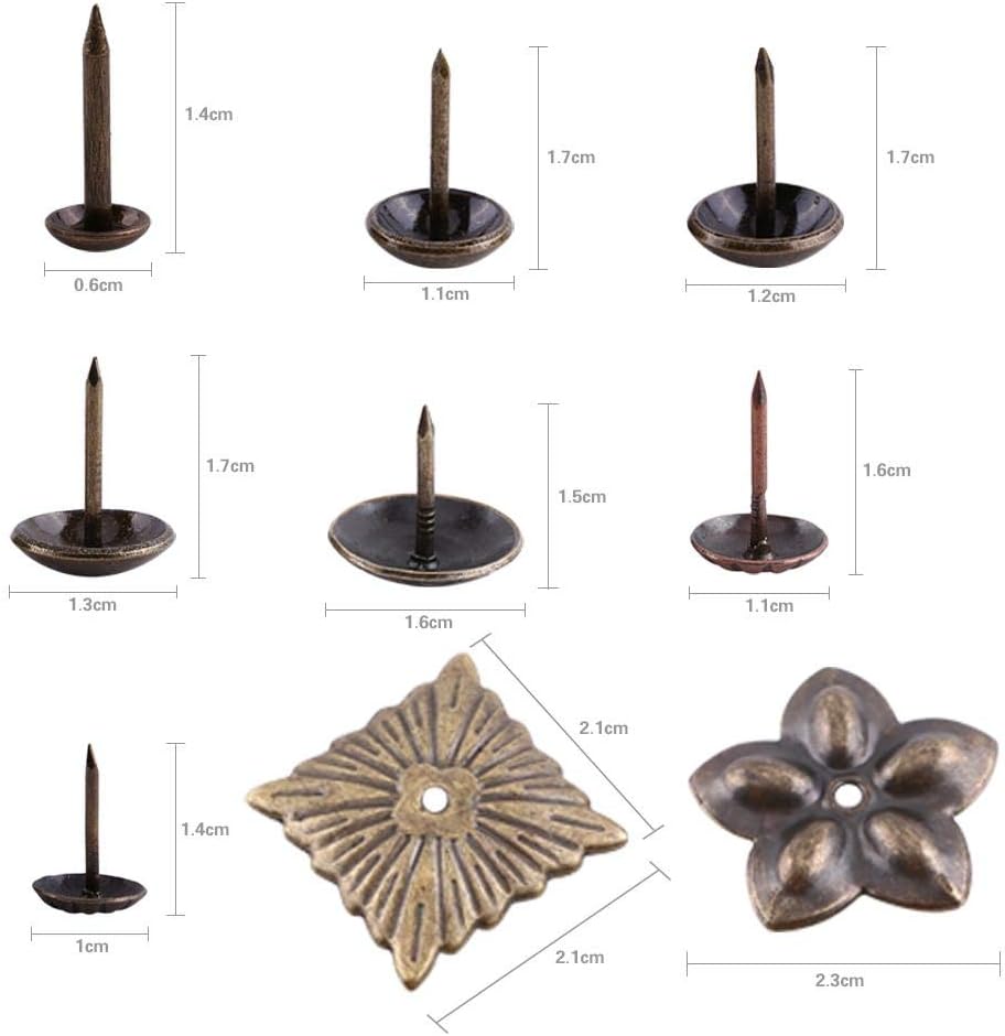 Hilitand 100 tachuelas de tapicería, alfileres de uñas de muebles, remaches de sofá, tachuelas de tapicería, latón antiguo (uñas lisas de 0.512 x